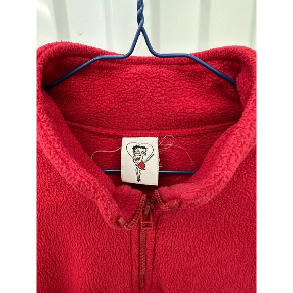 Vintage Betty Boop Red Fleece Pullover Quarter Zip Sweatshirt Size Large - Picture 4 of 5